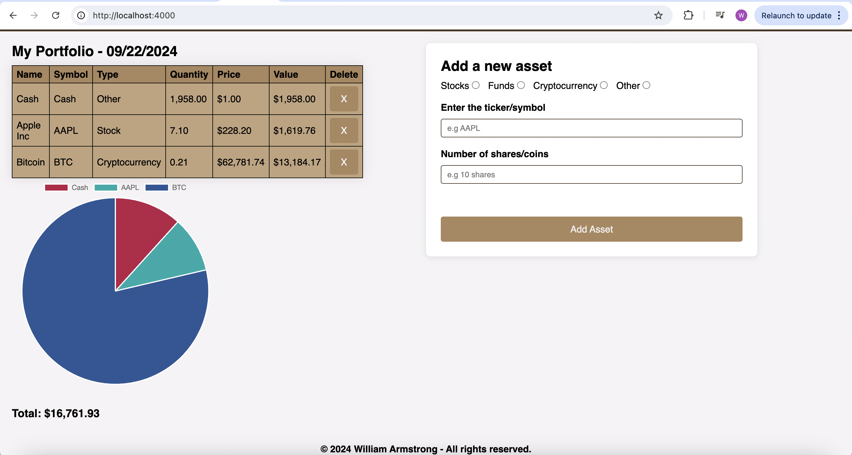 Investment tracker app